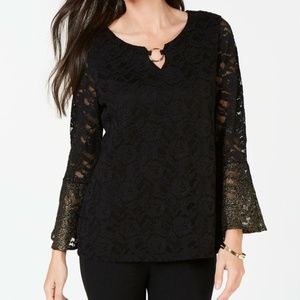 JM Collection XL Black Floral Print Top 3W44